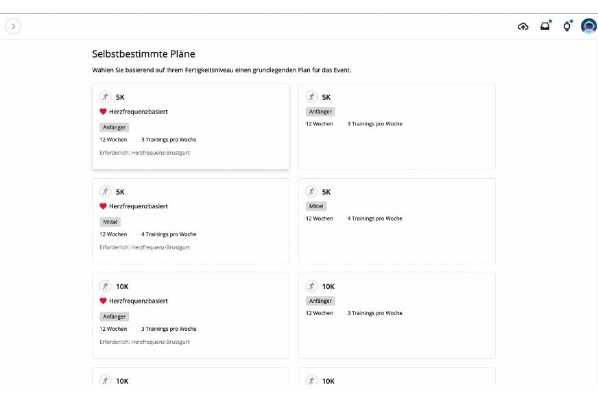 Индивидуальные планы тренировок можно видеть в Garmin Connect. 
